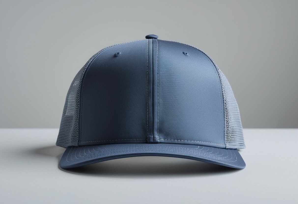 A trucker hat with a mesh back and adjustable snapback closure displayed on a neutral background.