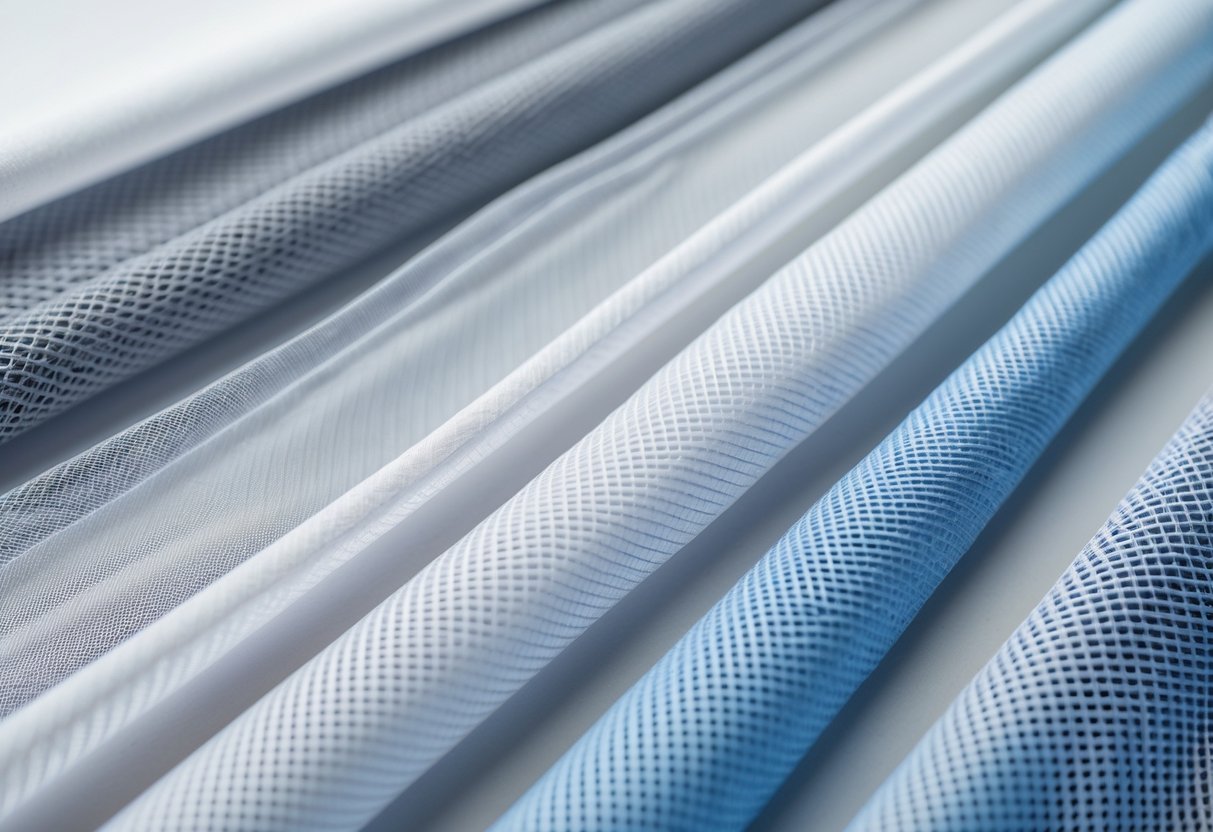 A collection of 29 lightweight nylon mesh fabric samples arranged neatly on a plain background.