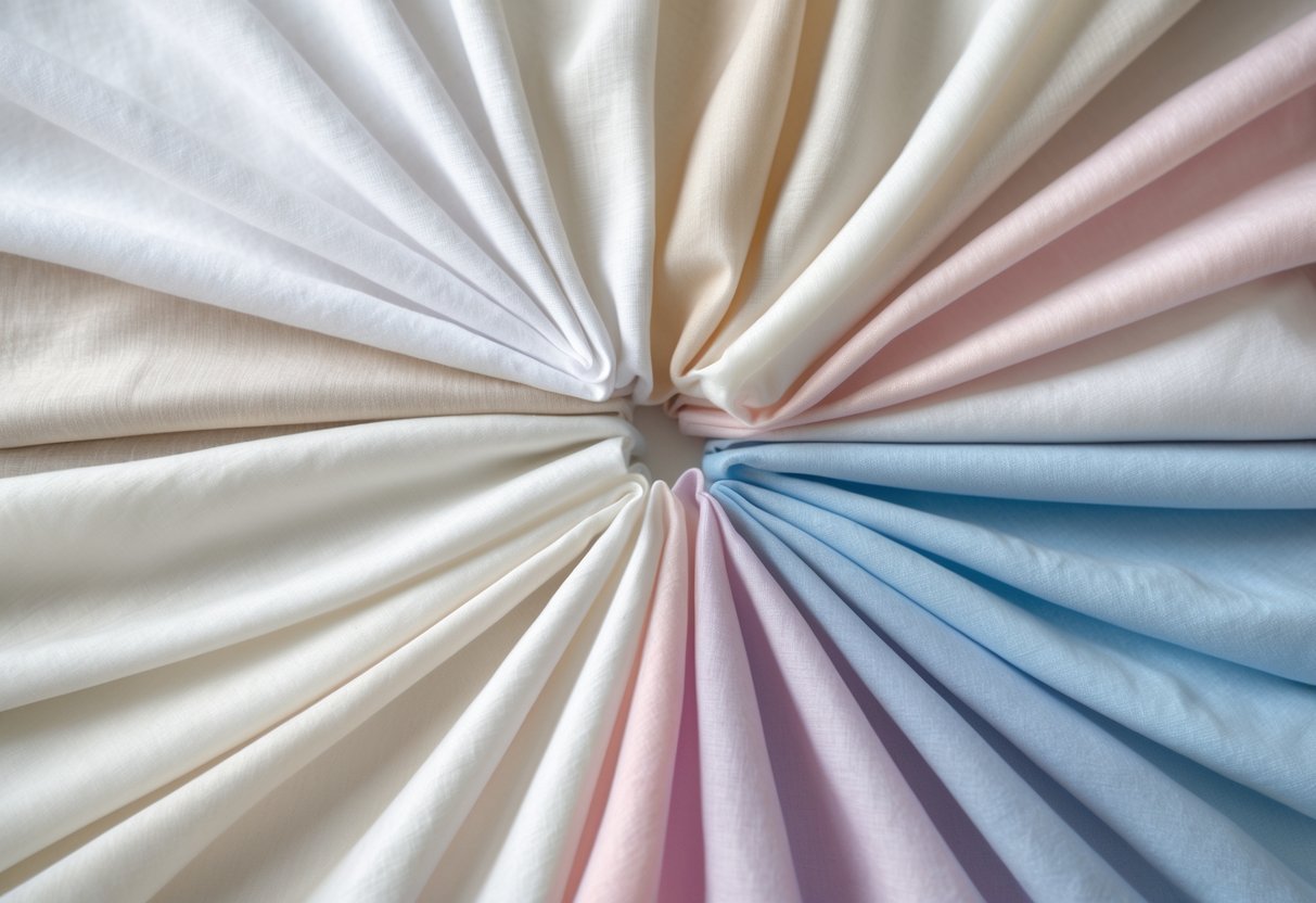 A collection of 29 lightweight batiste cotton fabric samples arranged neatly on a neutral background.