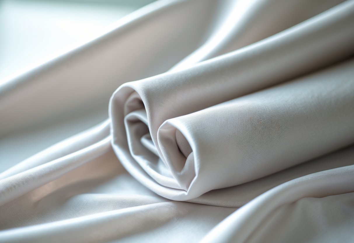 Close-up of neatly folded smooth nylon fabric showing its texture and slight sheen on a plain background.