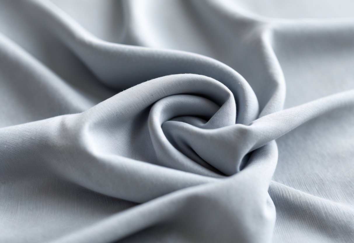Close-up of a neatly folded polyester T-shirt showing fabric texture on a plain background.
