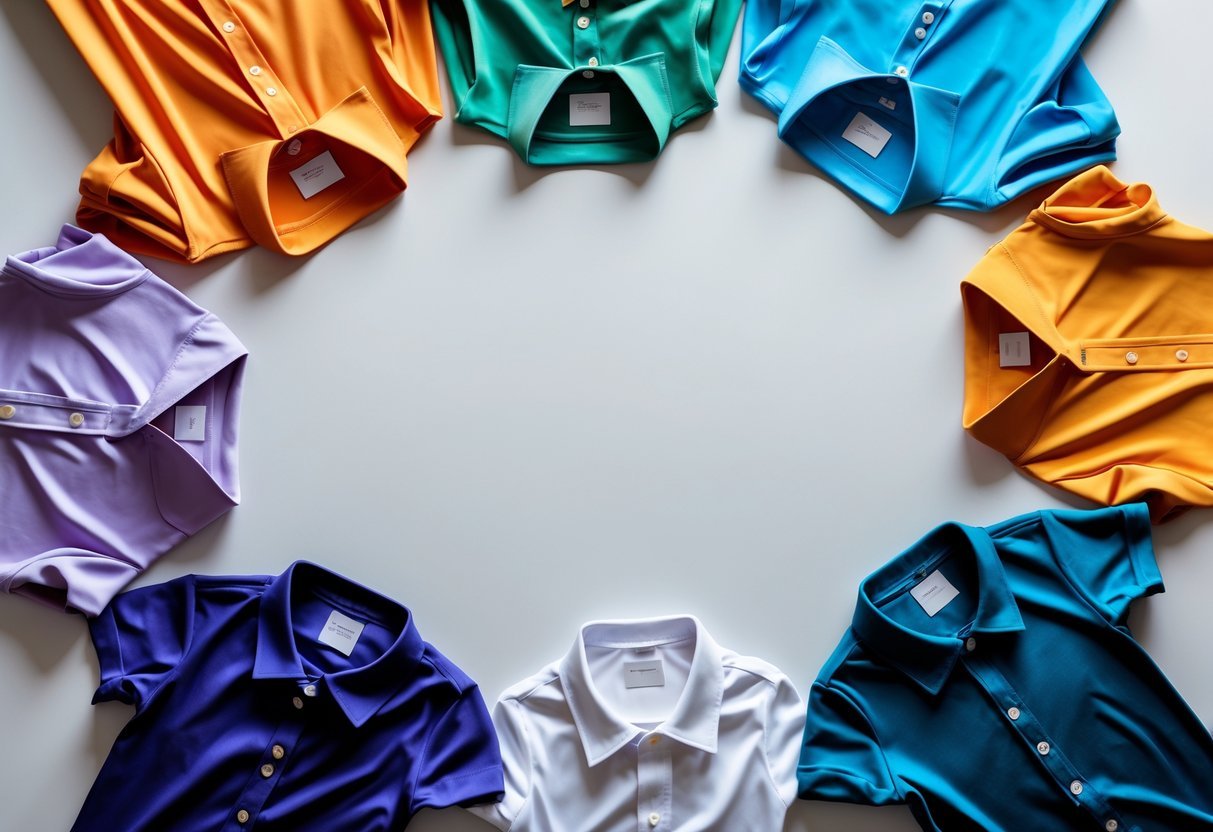 Six neatly arranged colorful shirts displayed on a white background.