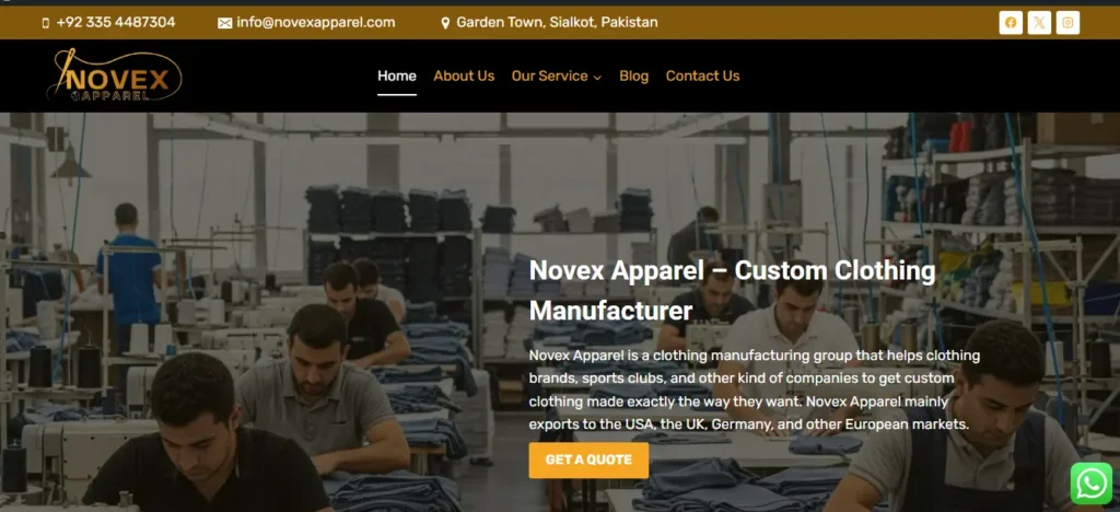 Novex Apparel website