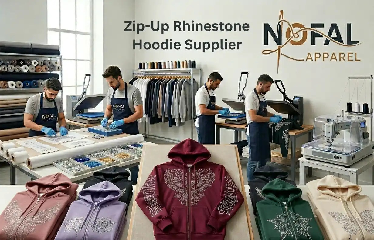 Zip-Up Rhinestone Hoodie Supplier